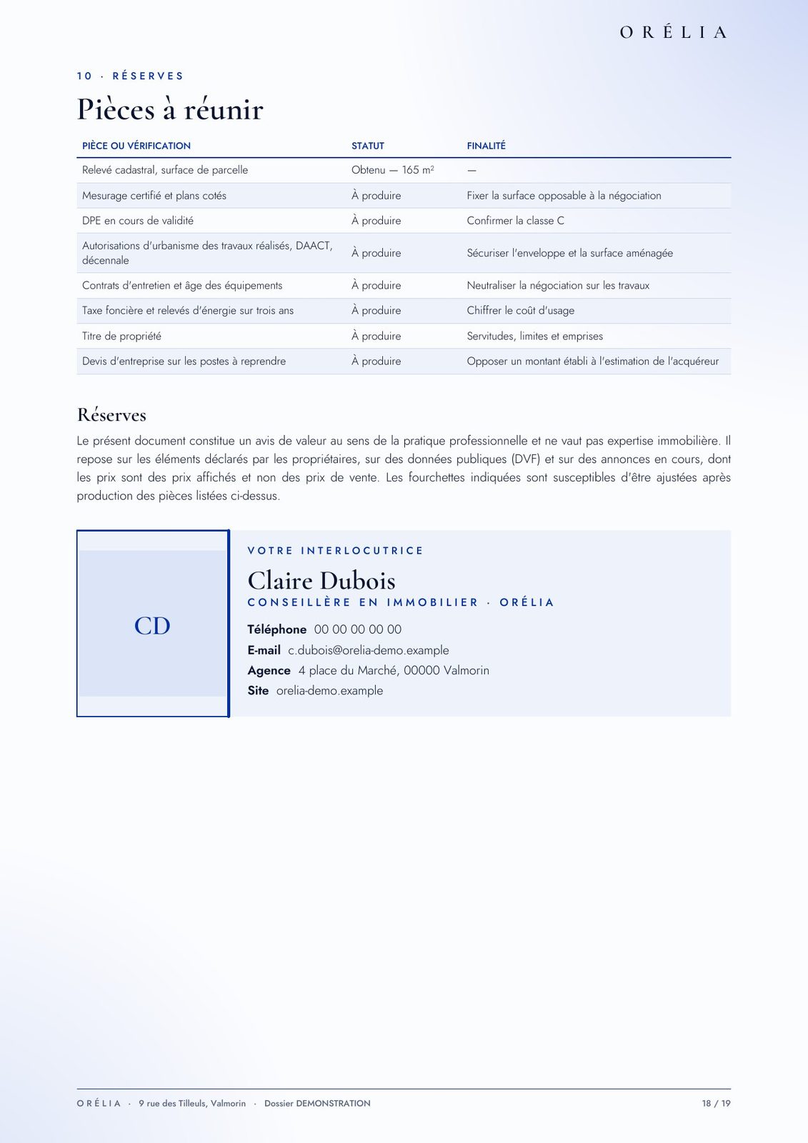 19 · Pièces à réunir de l'avis de valeur